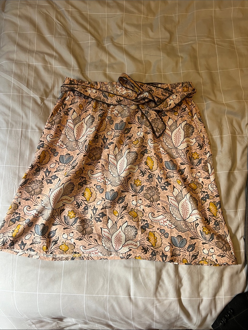 LOFT Floral Print Pink A-Line Midi Skirt with optional Tie Waist